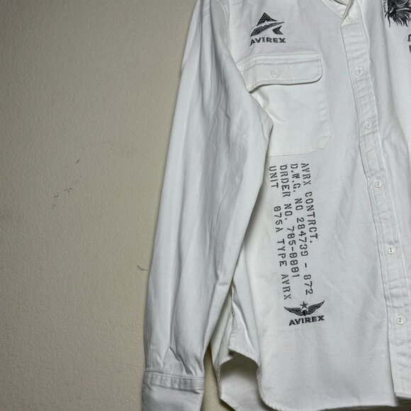 Avirex White Men XL Button Up Short Sleeve Shirt Military Tailored Indie Tiger - Picture 8 of 13